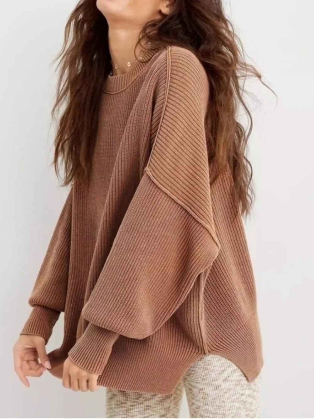 Aerie Beyond Sweater Knit Oversized Women's Sz XL Cappuccino Boho Fall